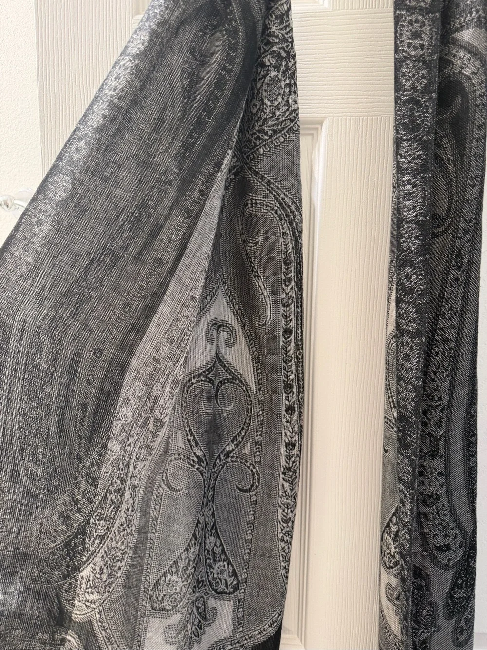 Black & Gray Paisley Fringe Scarf